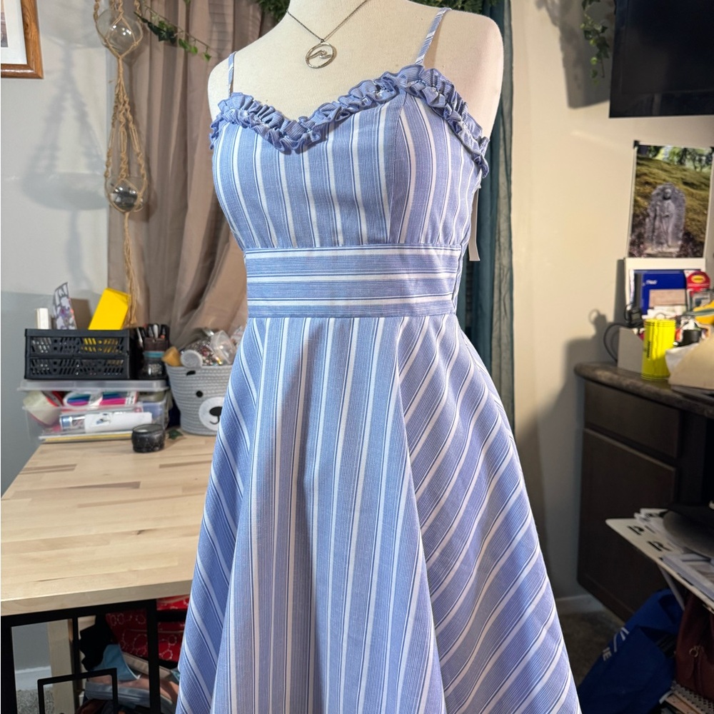 Blue and White Summer Beachy Midi Dress